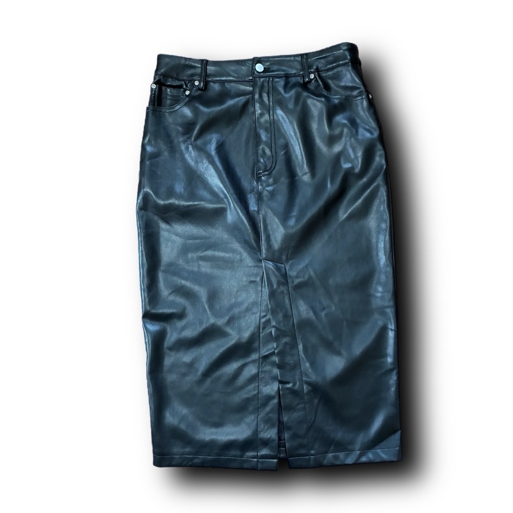 7 For All Mankind Faux Leather High-Waisted Midi Skirt Edgy Fall Alt Vibes